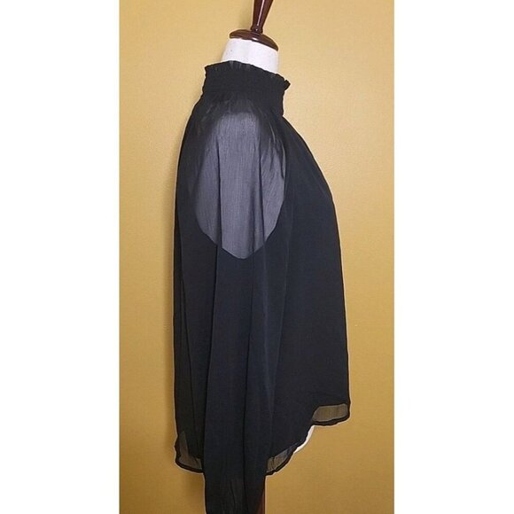 Joie Women's Large Long‎ Sleeve Smocked Blouse Sheer Long Sleeves Black NWOT - Picture 5 of 12